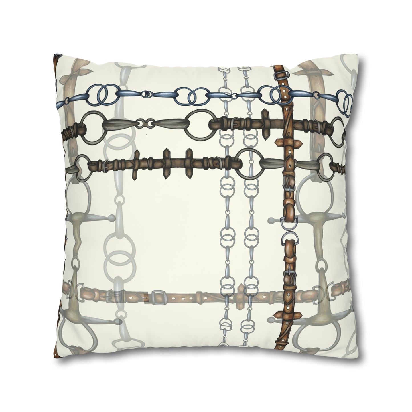 Ivory Double sided equestrian bit pattern Polyester PILLOW CASE Pillow Cover Provide your own insert