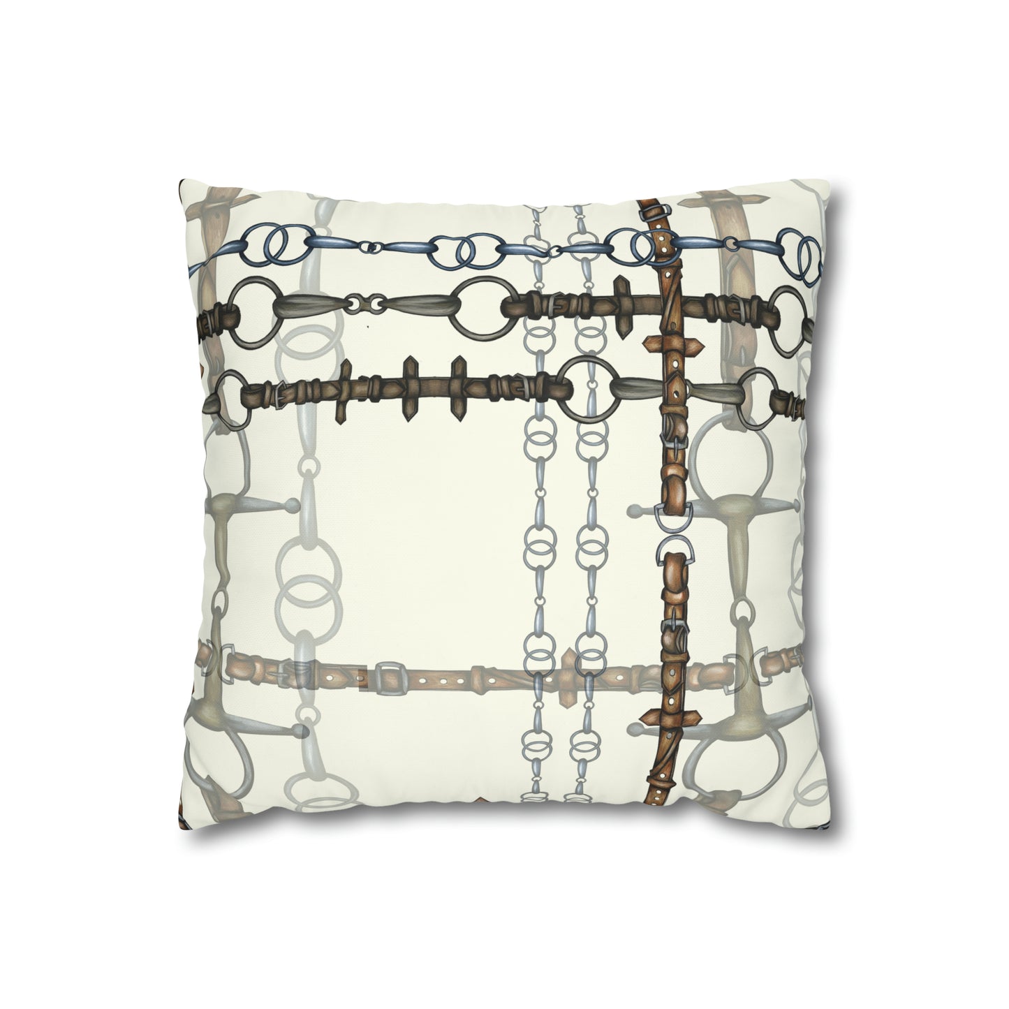 Ivory Double sided equestrian bit pattern Polyester PILLOW CASE Pillow Cover Provide your own insert