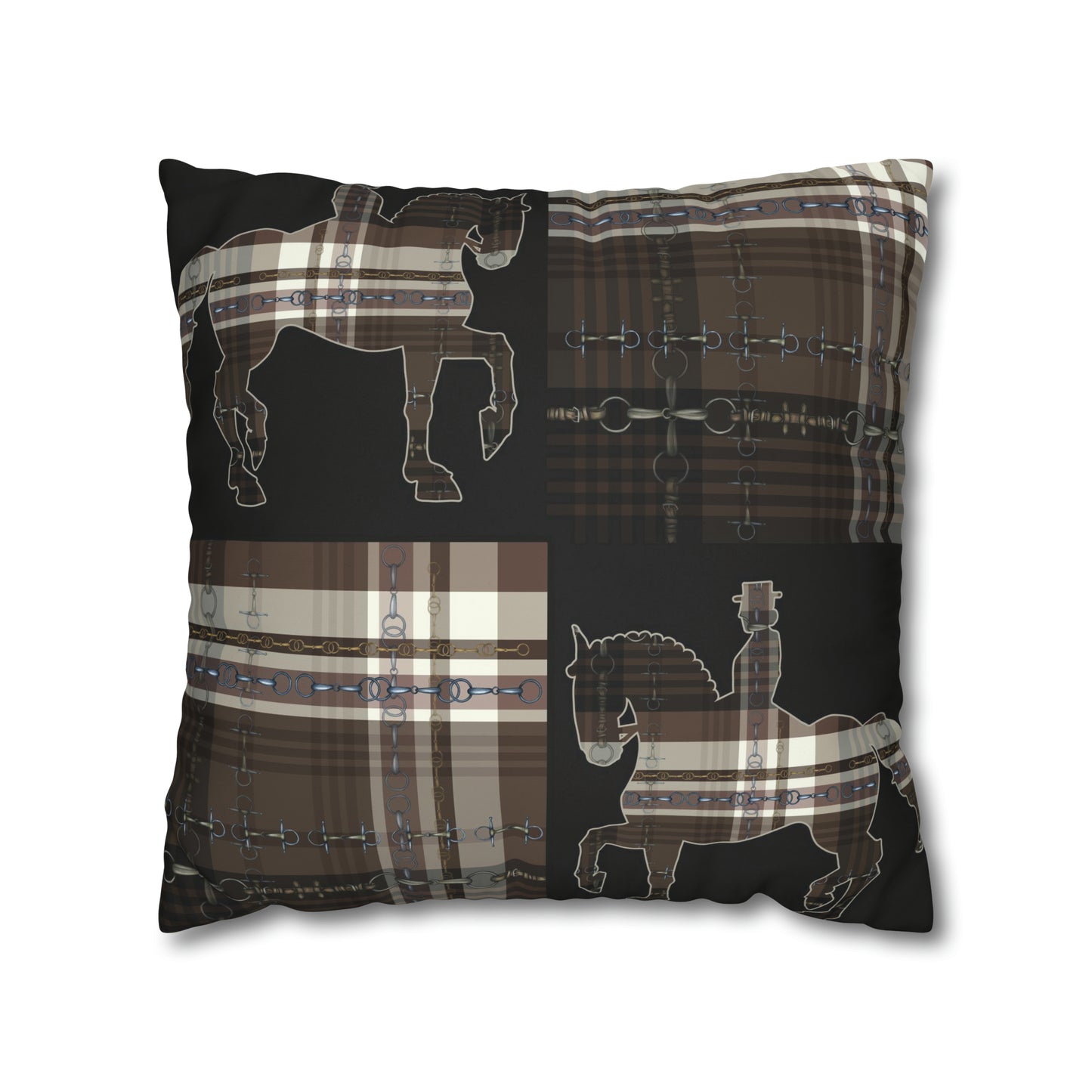 Piaffe Plaid Dressage Double sided equestrian bit pattern Polyester PILLOW CASE Pillow Cover 24x24