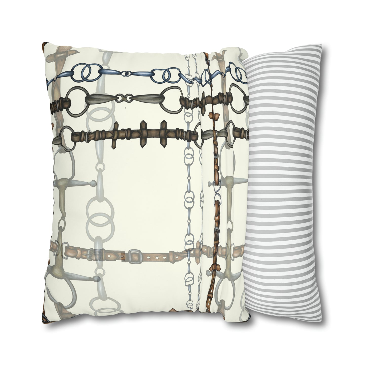 Ivory Double sided equestrian bit pattern Polyester PILLOW CASE Pillow Cover Provide your own insert