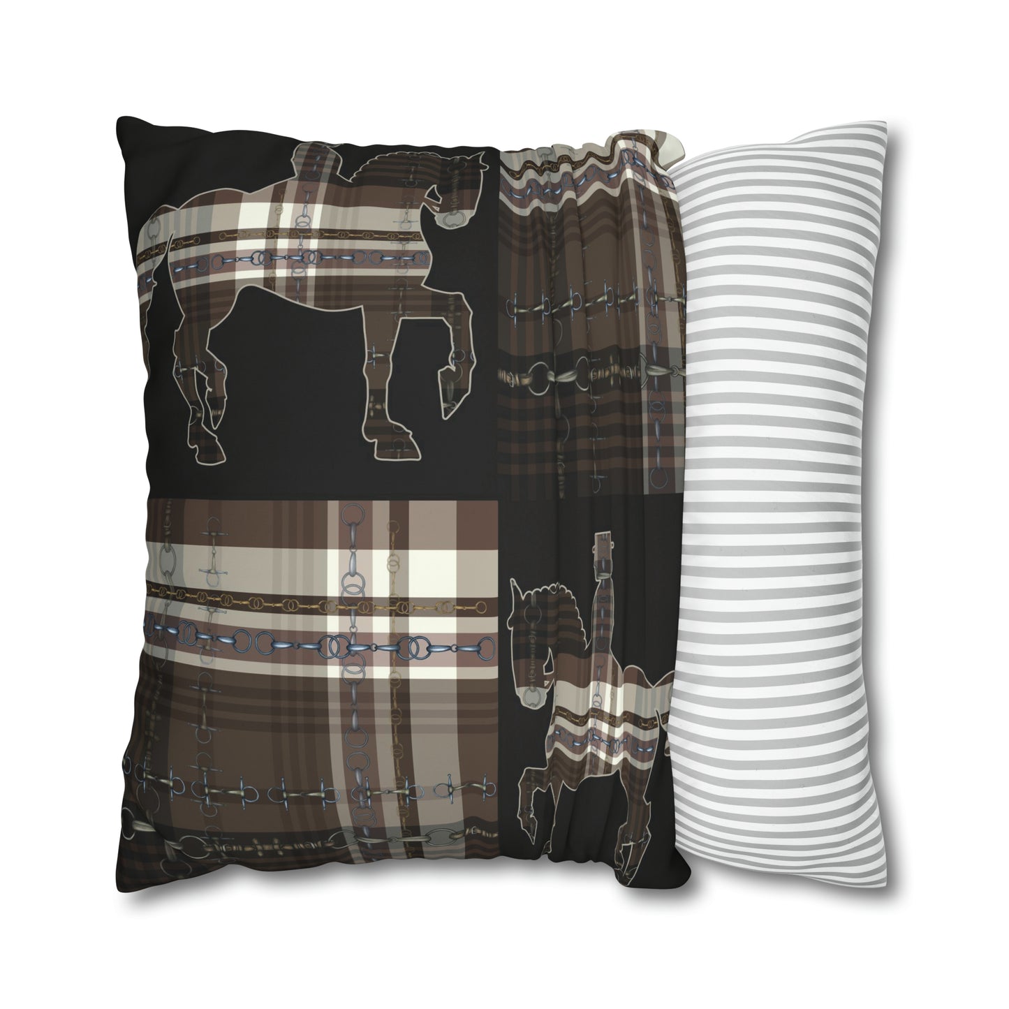 Piaffe Plaid Dressage Double sided equestrian bit pattern Polyester PILLOW CASE Pillow Cover 24x24