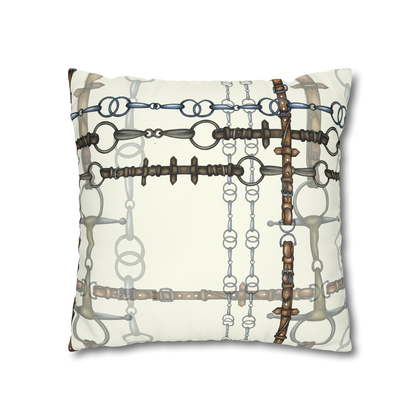 Ivory Double sided equestrian bit pattern Polyester PILLOW CASE Pillow Cover Provide your own insert