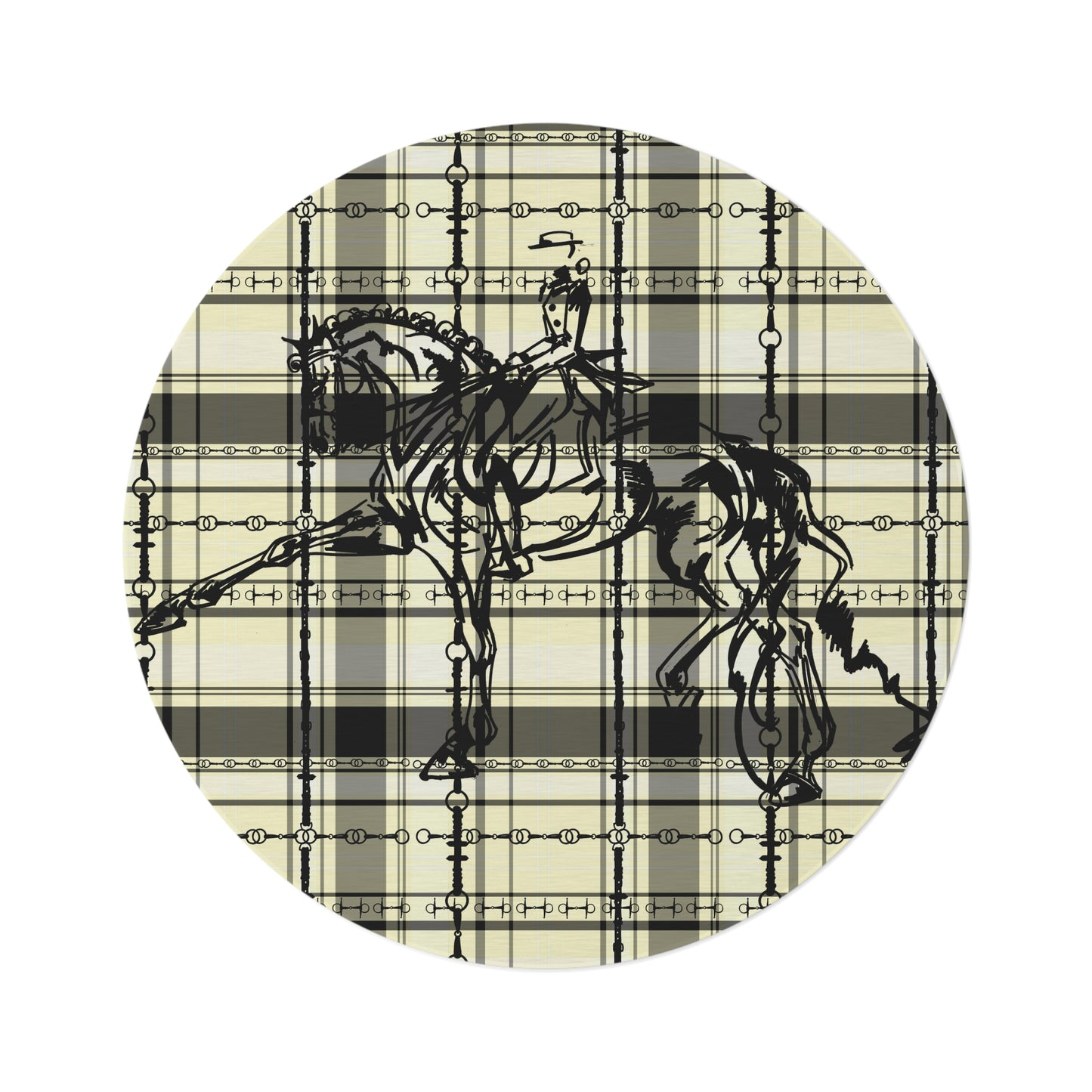 Dressage Plaid Equestrian Art Round Rug. Western Horse Original Art Rug. Show Stall Rug Home Decor