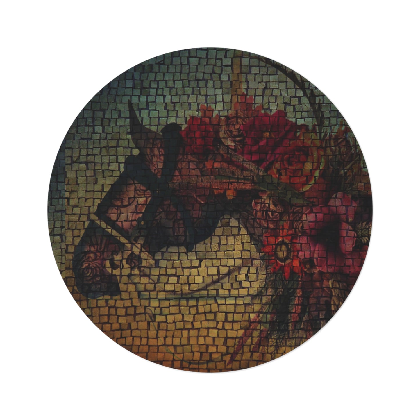 Horse and Flower Mosaic Artistic Equestrian Expression Round Rug