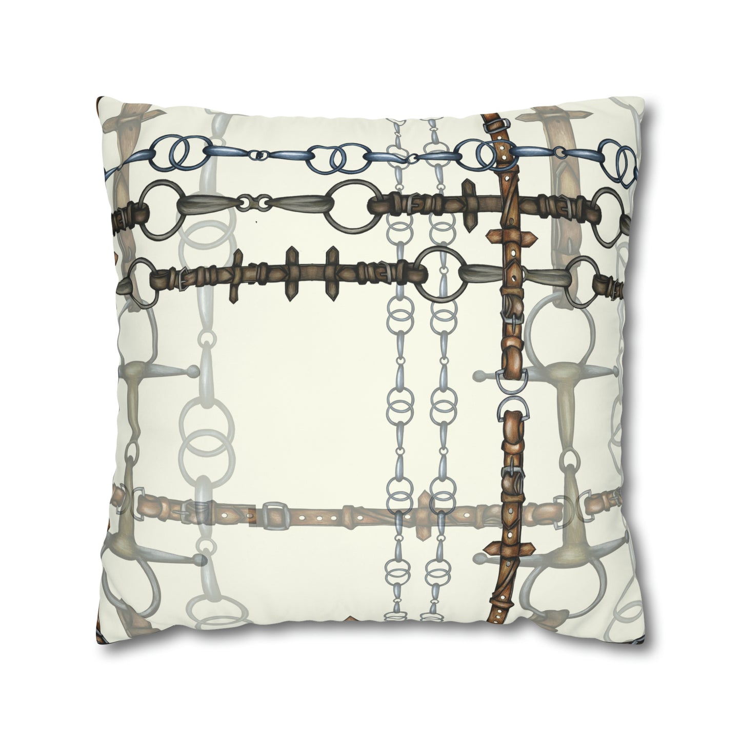 Ivory Double sided equestrian bit pattern Polyester PILLOW CASE Pillow Cover Provide your own insert