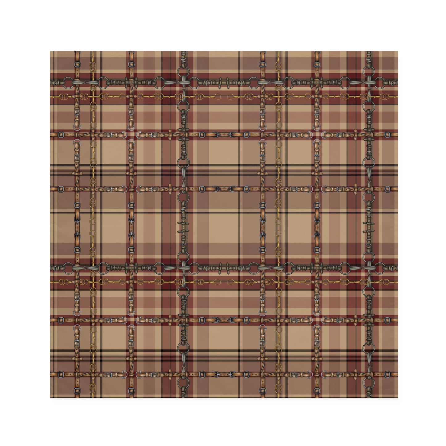 Country Red Tan Equestrian Plaid with Bits , Reins and Straps My Artwork Napkins (Set of 4) matching Runner Available