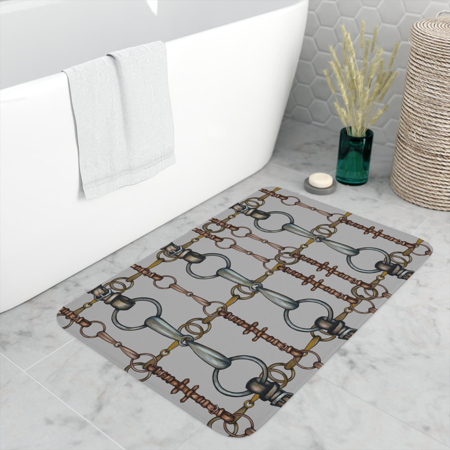 Gray Snaffle Bit Memory Foam Bath Mat