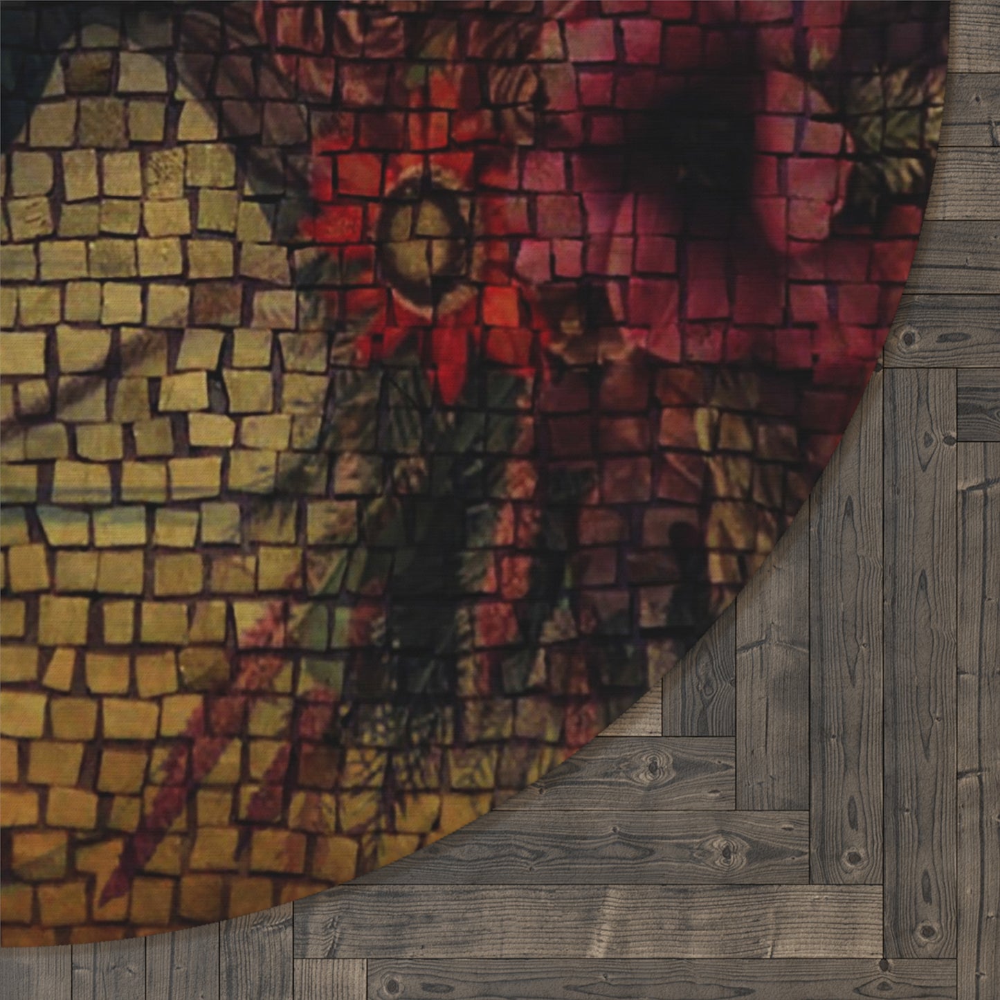 Horse and Flower Mosaic Artistic Equestrian Expression Round Rug