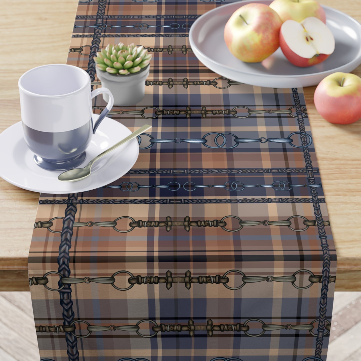 Blue and plaid with Bit overlay Motif Table Runner Trademark Pending