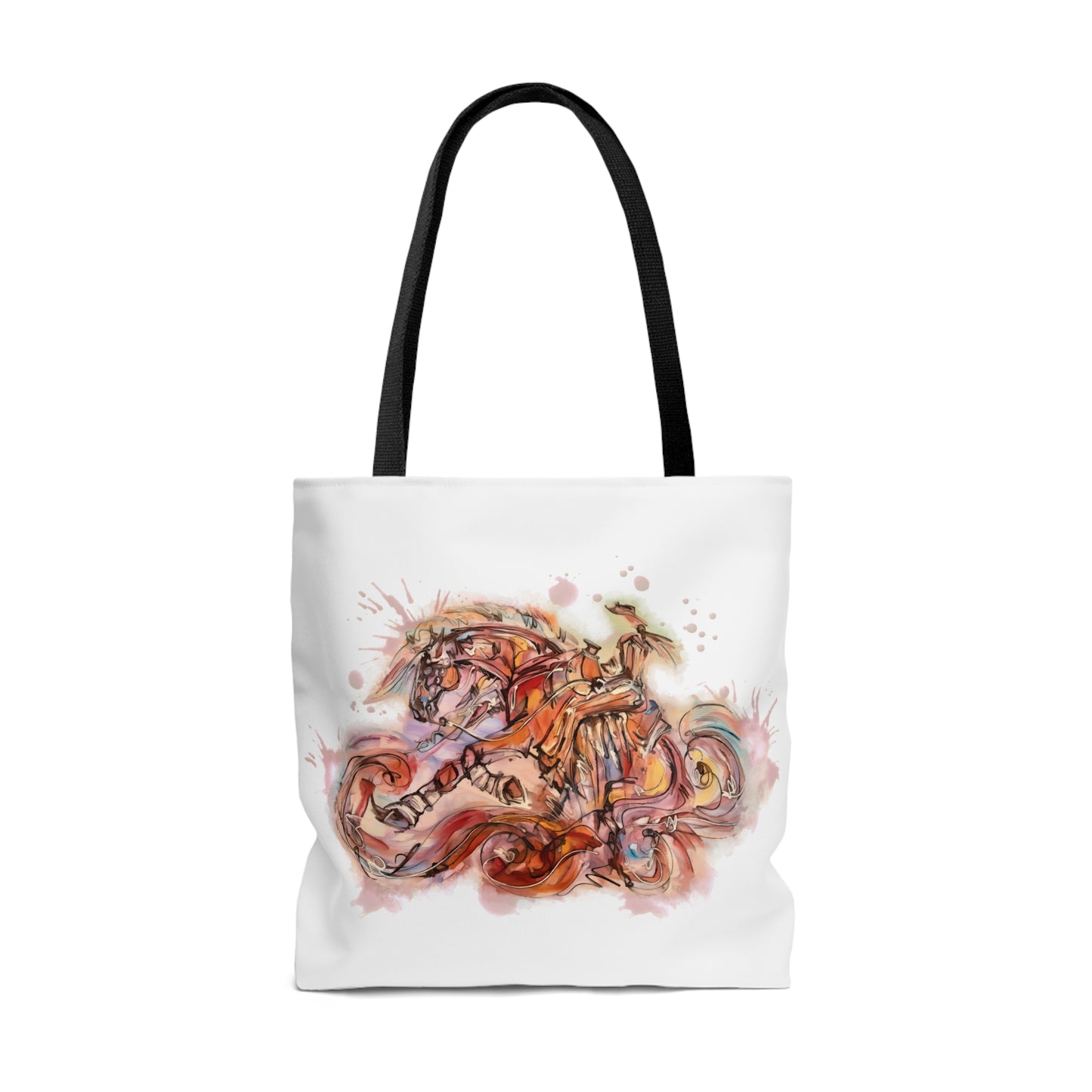 Orange/Red Watercolor Horse Artistic Tote Bag (AOP)