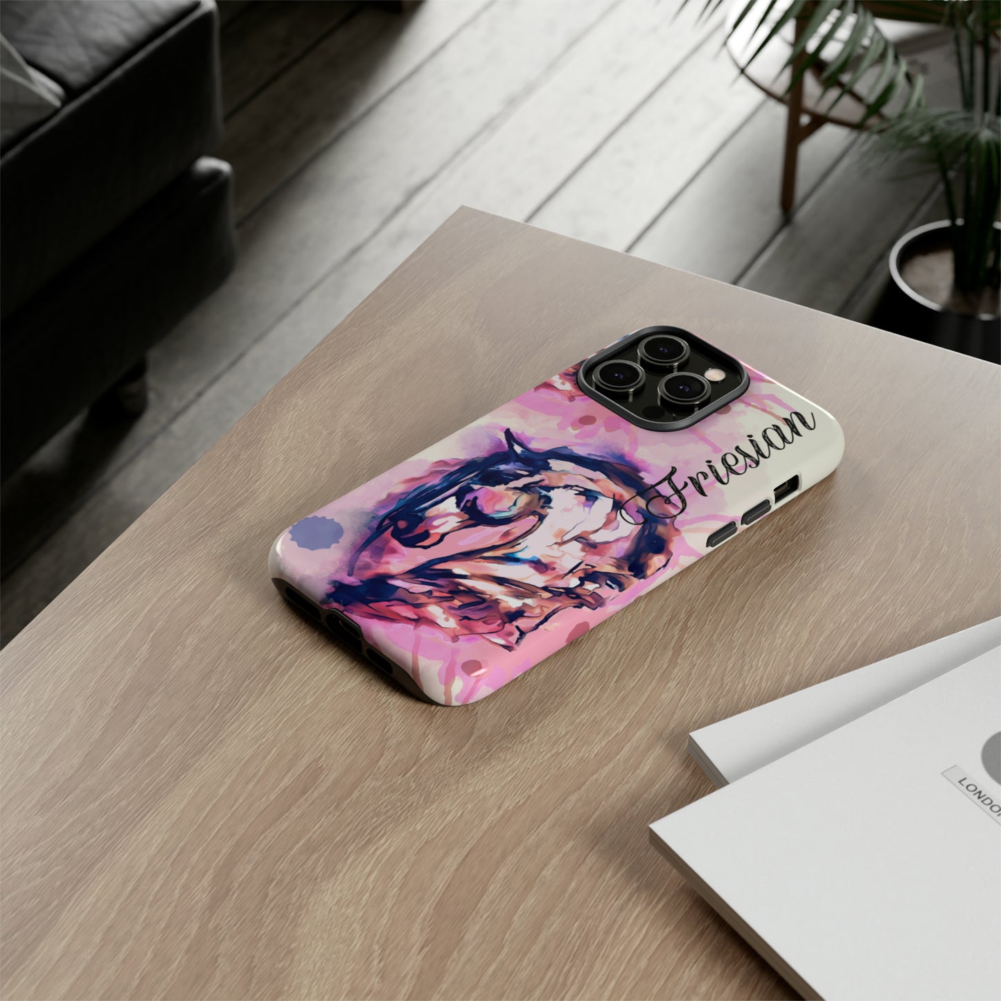 Friesian Watercolor Flower crown Horse Horse Lover Gift Study Tough Case Phone Case.
