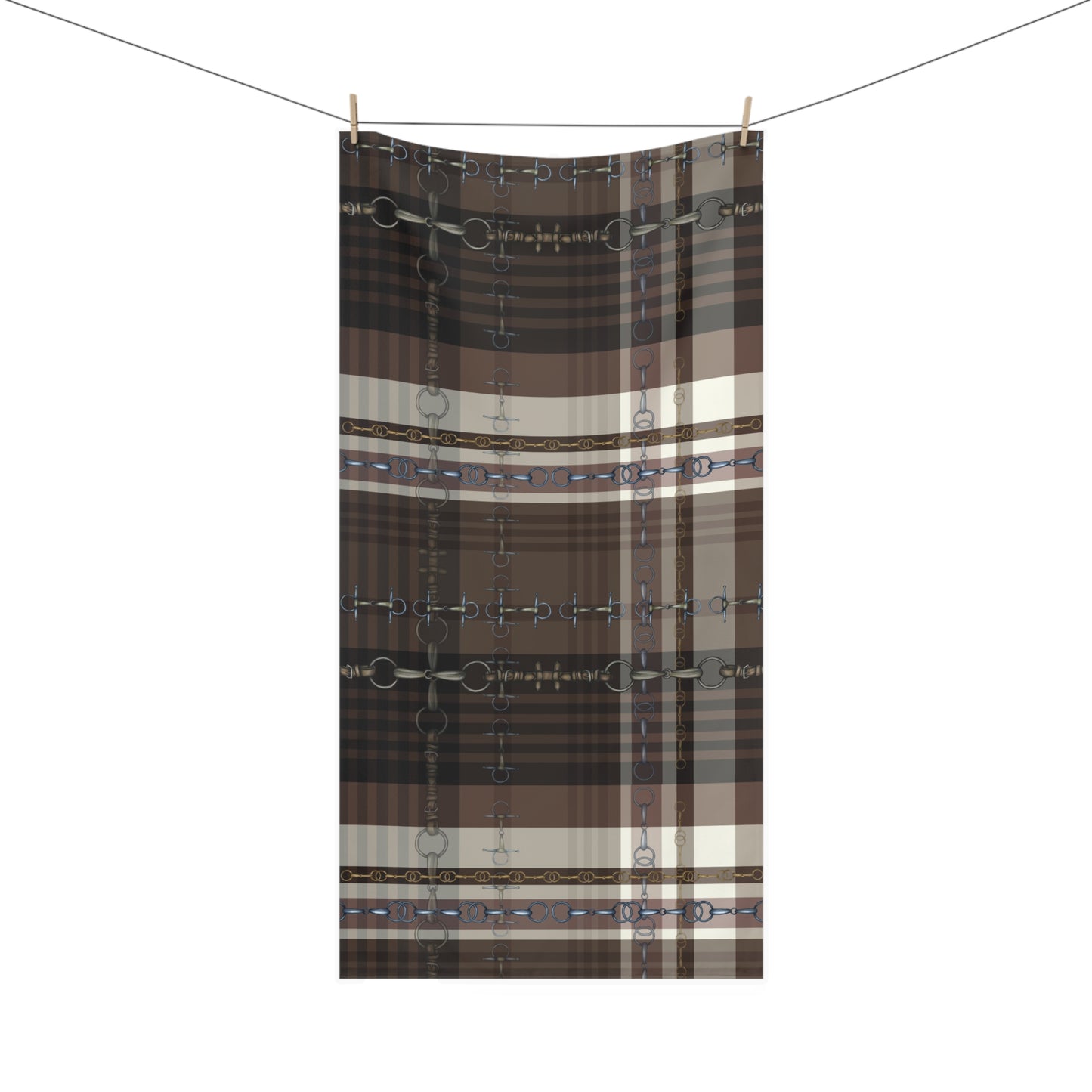 Brown Plaid with my snaffle Bit and reins Artwork Horse Luxury Bath Towel