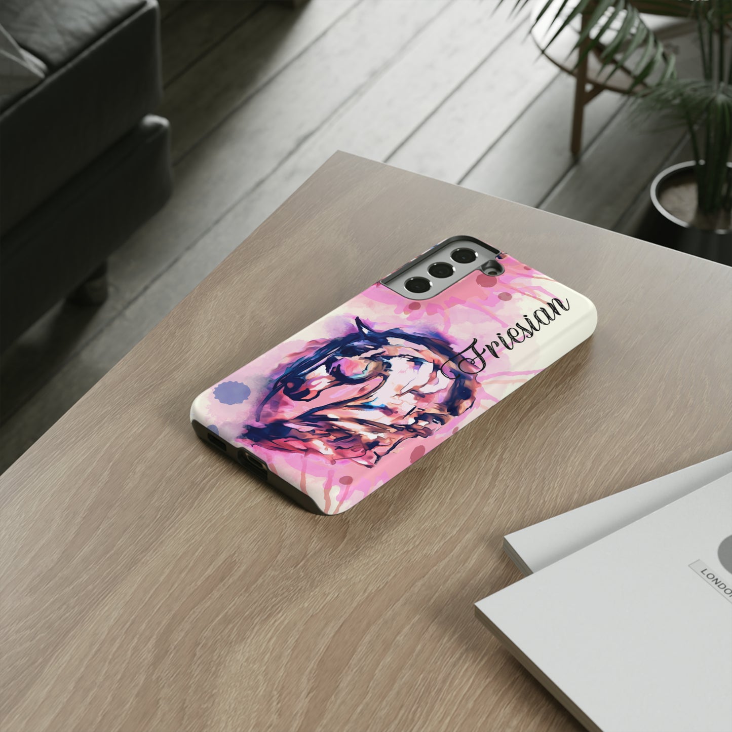 Friesian Watercolor Flower crown Horse Horse Lover Gift Study Tough Case Phone Case.
