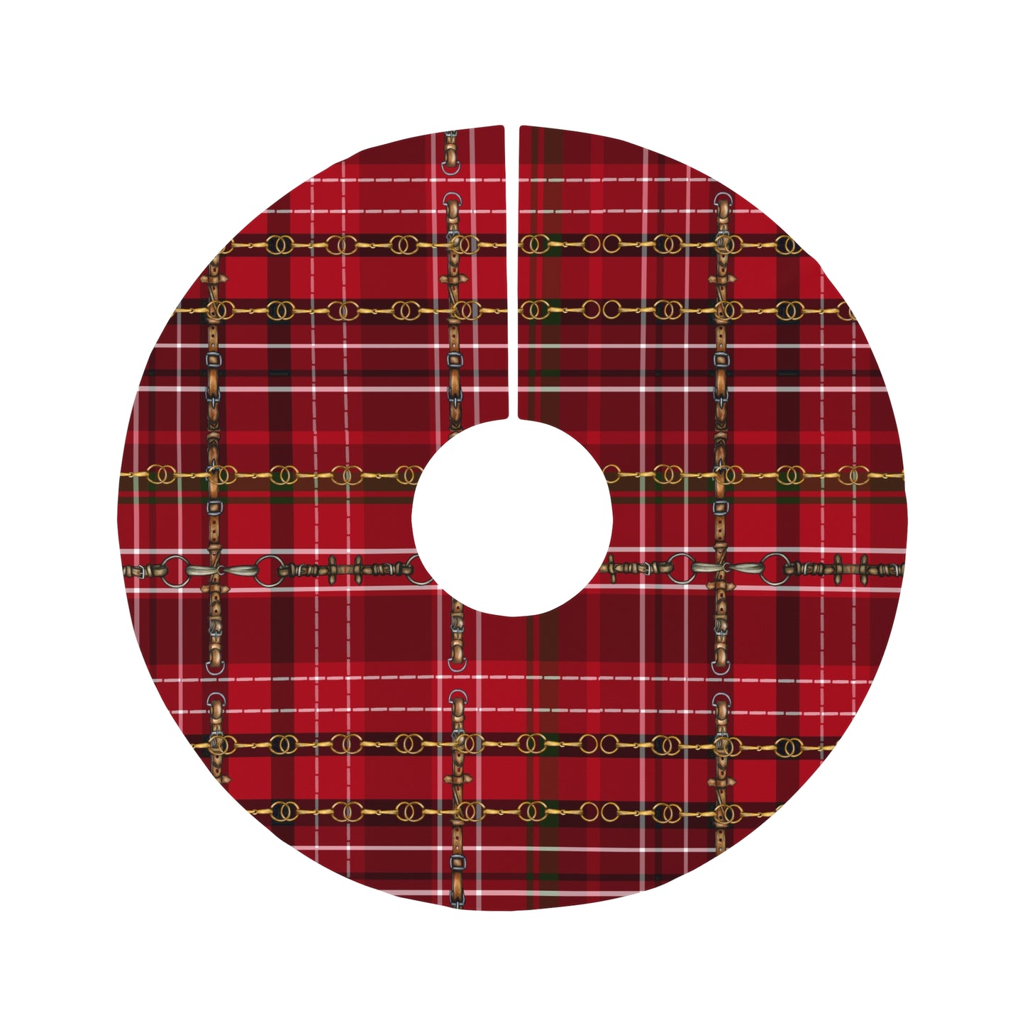 Traditional Chirstmas Red Equestrian Plaid Round Tree Skirt
