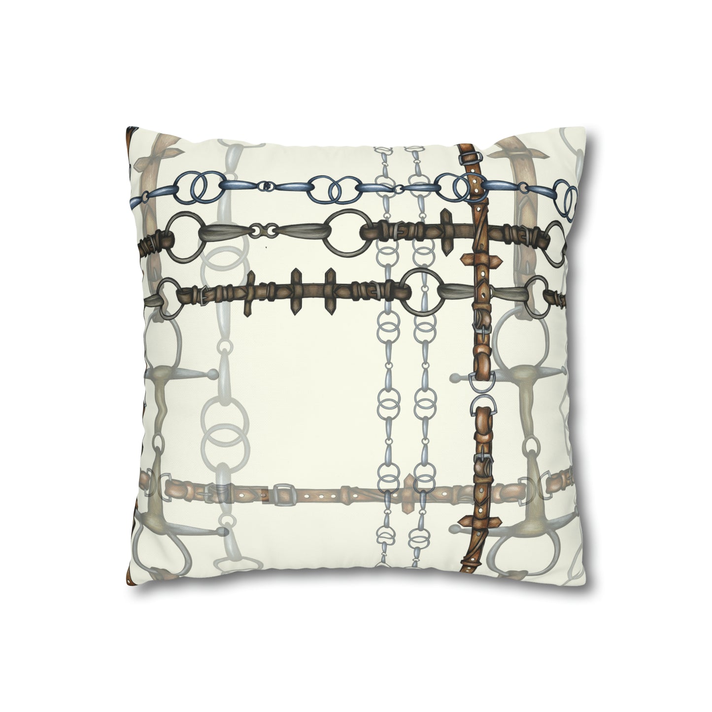 Ivory Double sided equestrian bit pattern Polyester PILLOW CASE Pillow Cover Provide your own insert
