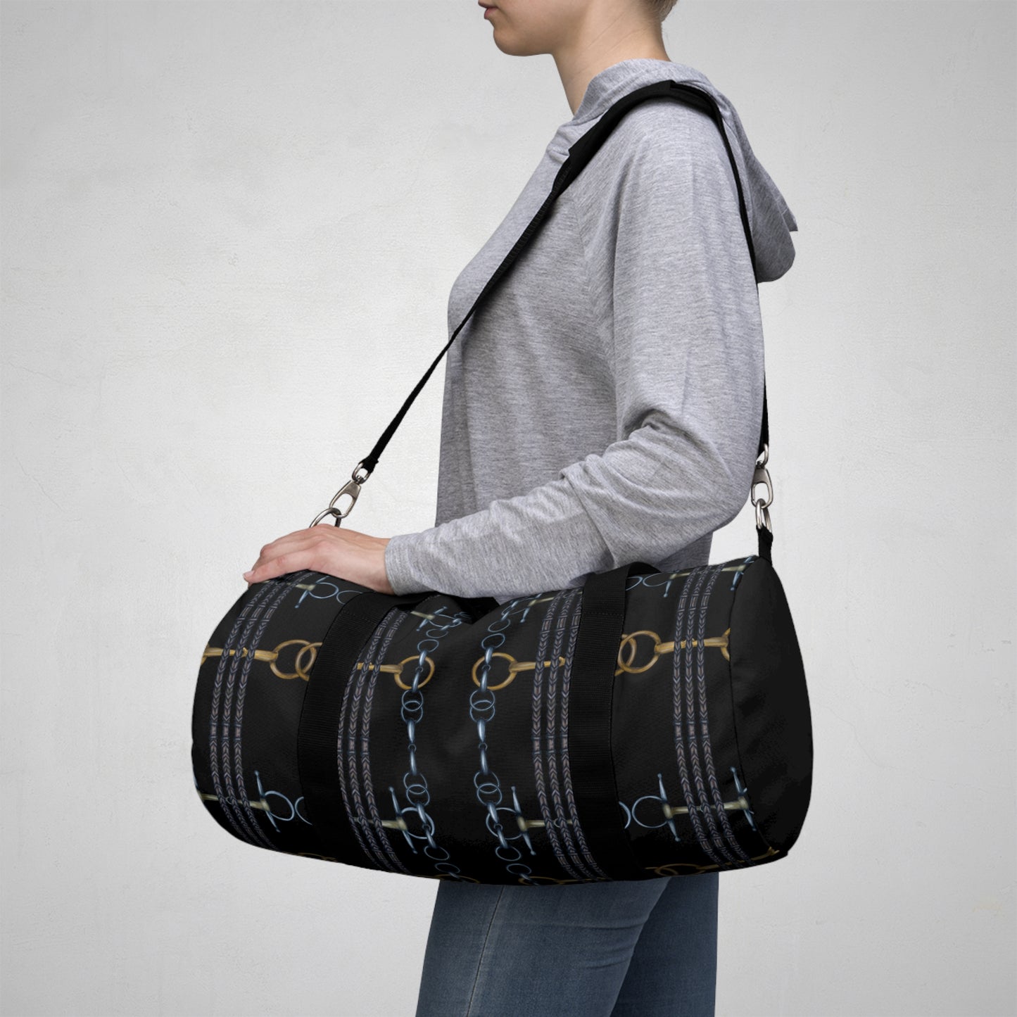 Reins and Bits Pattern Black Duffel Bag