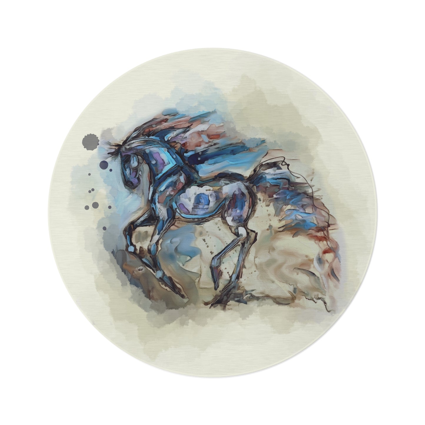 A Running Horse Water Color  Equestrian Art Round Rug. Original Art Rug. Show Stall Rug Home Decor