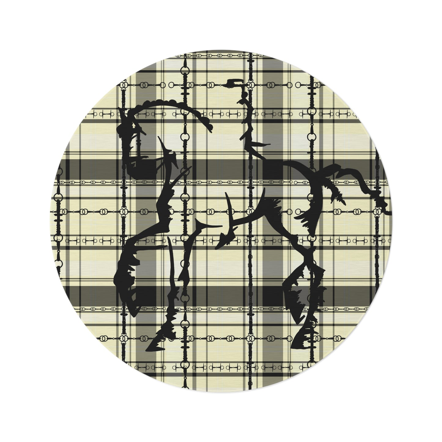 Dressage Plaid Equestrian Art Round Rug. Western Horse Original Art Rug. Show Stall Rug Home Decor