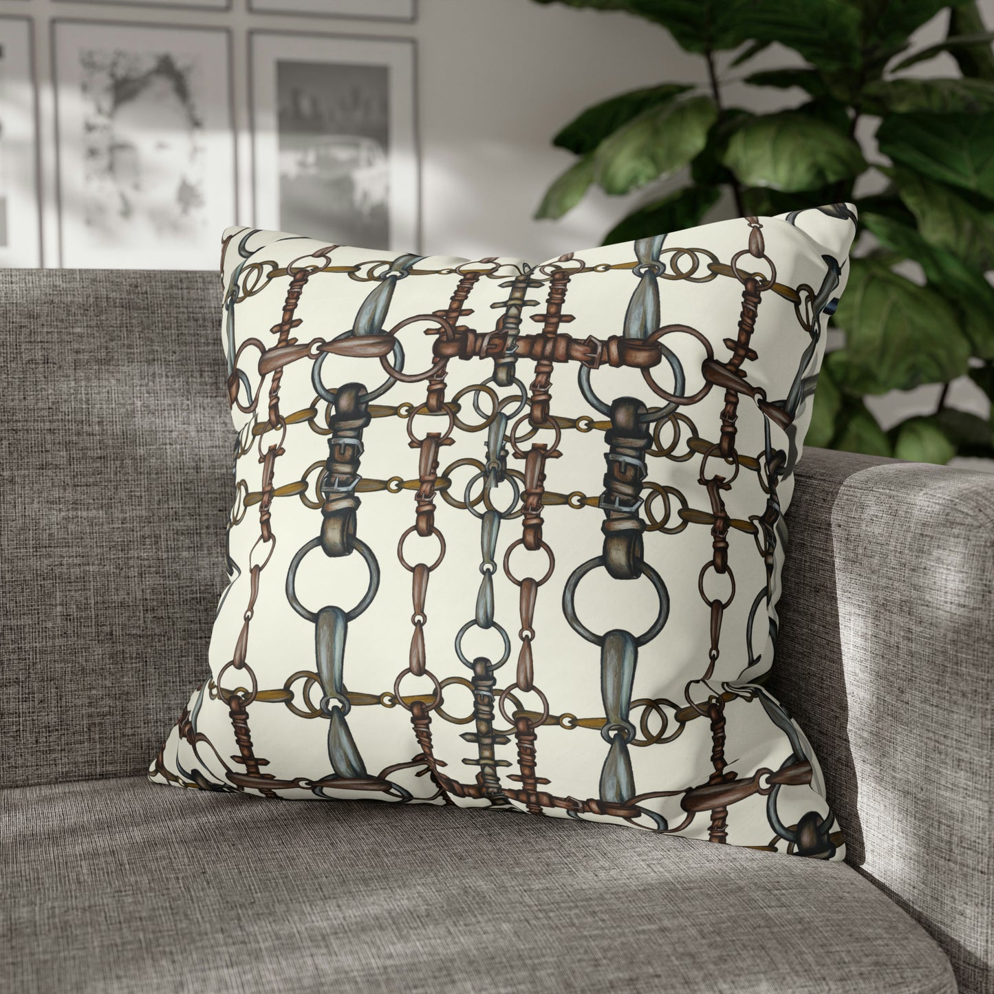 Double sided equestrian bit pattern Polyester Pillowcase 24x24
