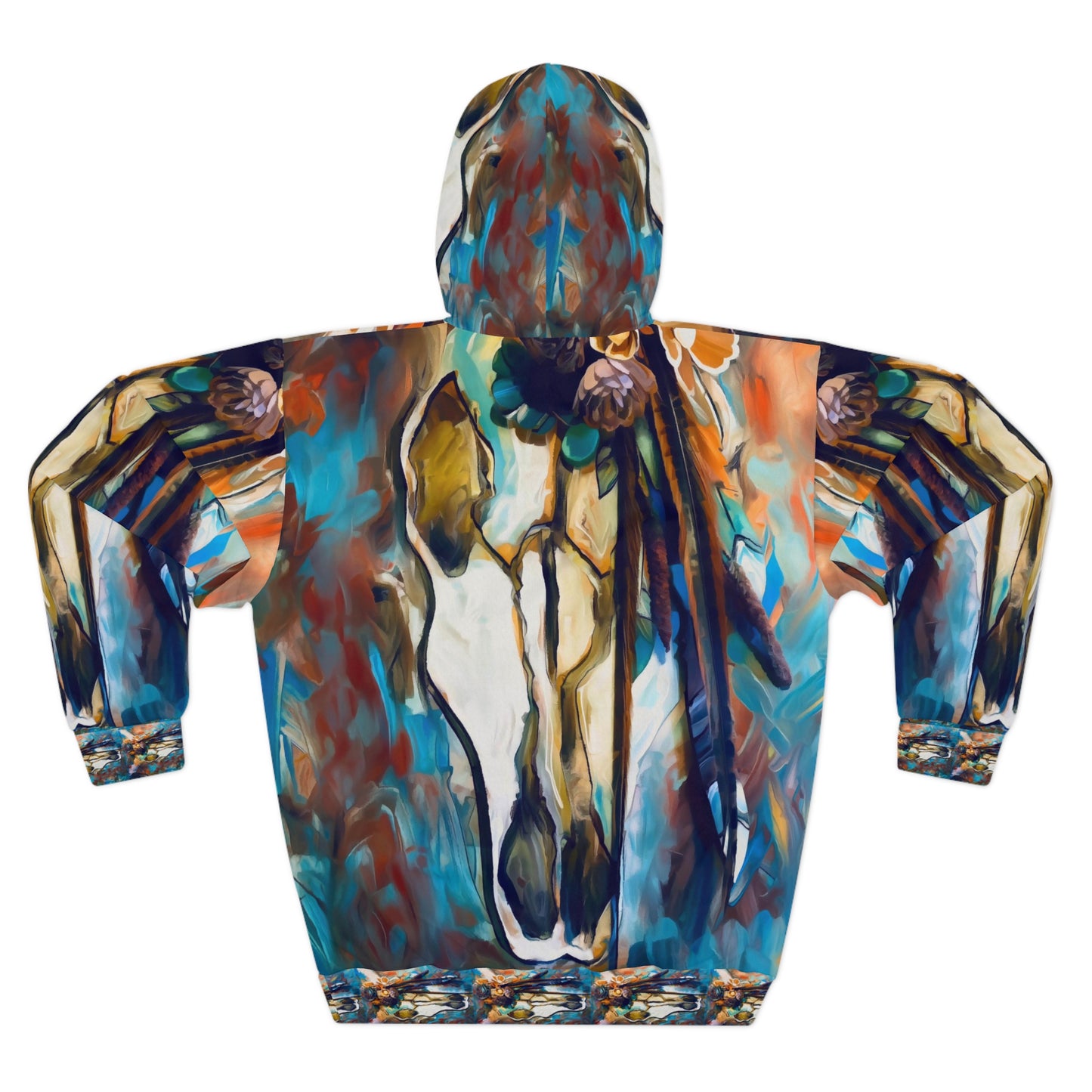 Southwestern Sugar Skull ARTWORK AOP Hoddie. Boho Style Unisex Pullover Hoodie