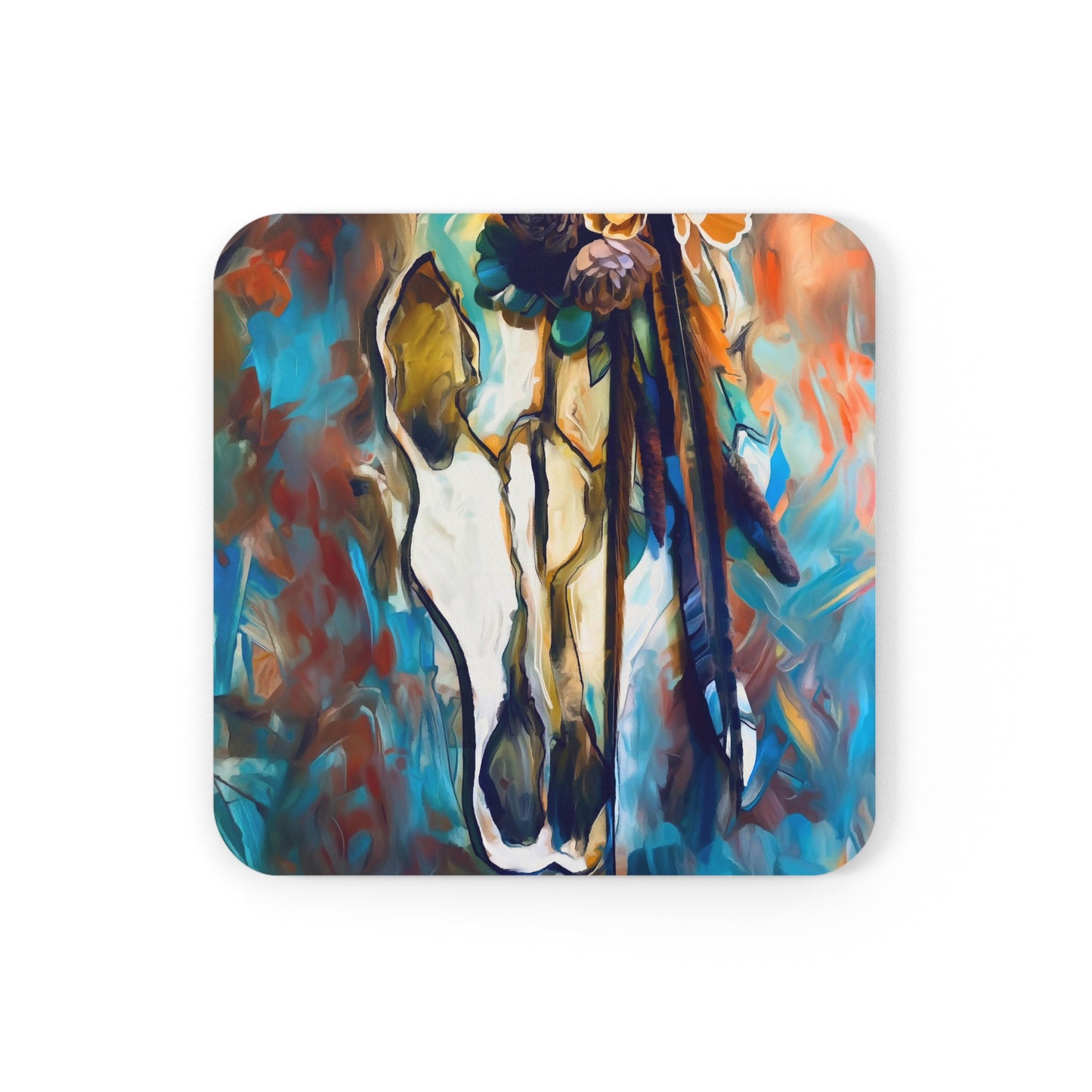 Southwestern skull Corkwood Coaster Set