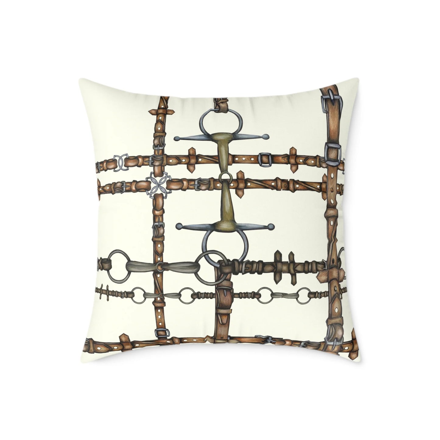 Ivory Bit and Rein Patterned Double Sided Equestrian Chaos Bit Pillow Case