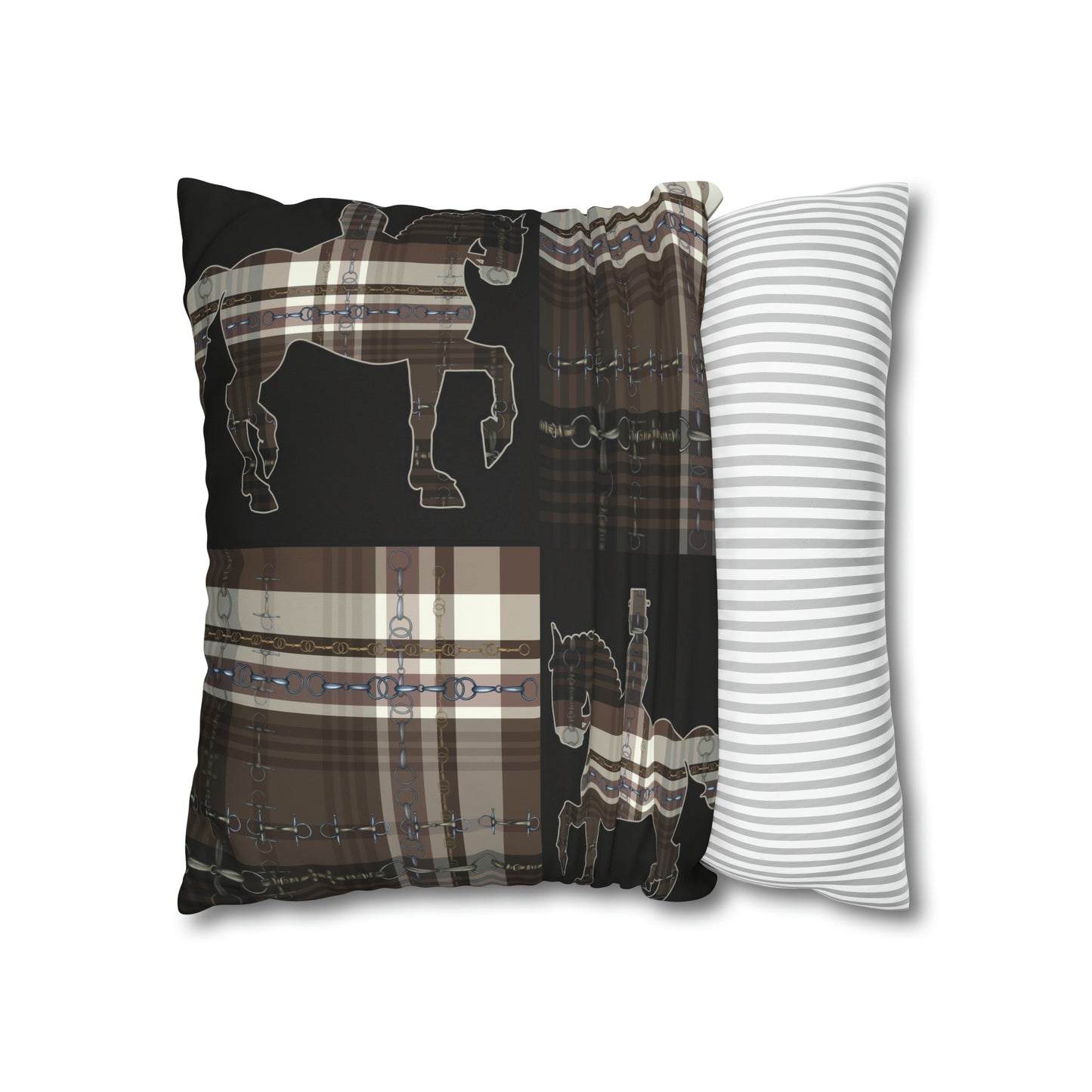 Piaffe Plaid Dressage Double sided equestrian bit pattern Polyester PILLOW CASE Pillow Cover 24x24