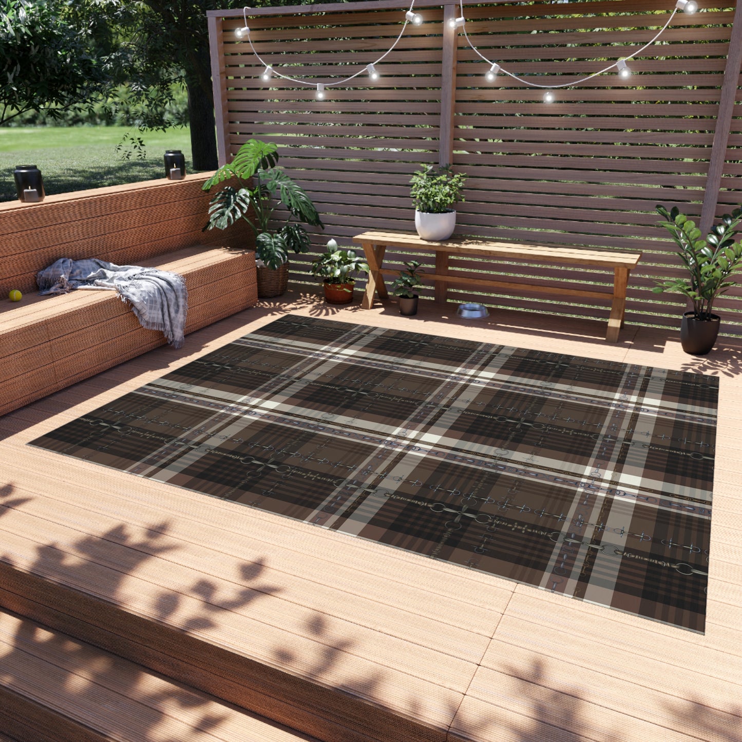 Equestrian plaid and snaffle bit Indoor/Outdoor Rug