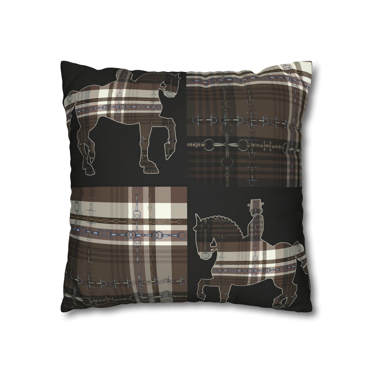 Piaffe Plaid Dressage Double sided equestrian bit pattern Polyester PILLOW CASE Pillow Cover 24x24