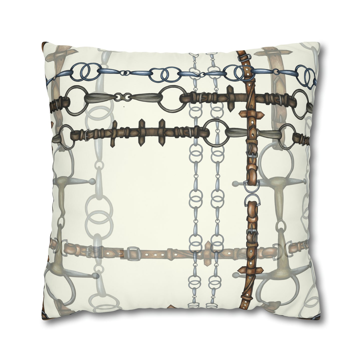 Ivory Double sided equestrian bit pattern Polyester PILLOW CASE Pillow Cover Provide your own insert
