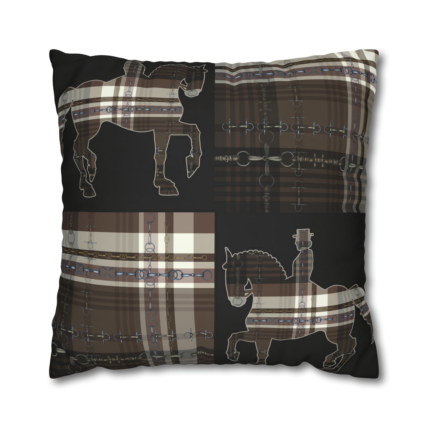 Piaffe Plaid Dressage Double sided equestrian bit pattern Polyester PILLOW CASE Pillow Cover 24x24