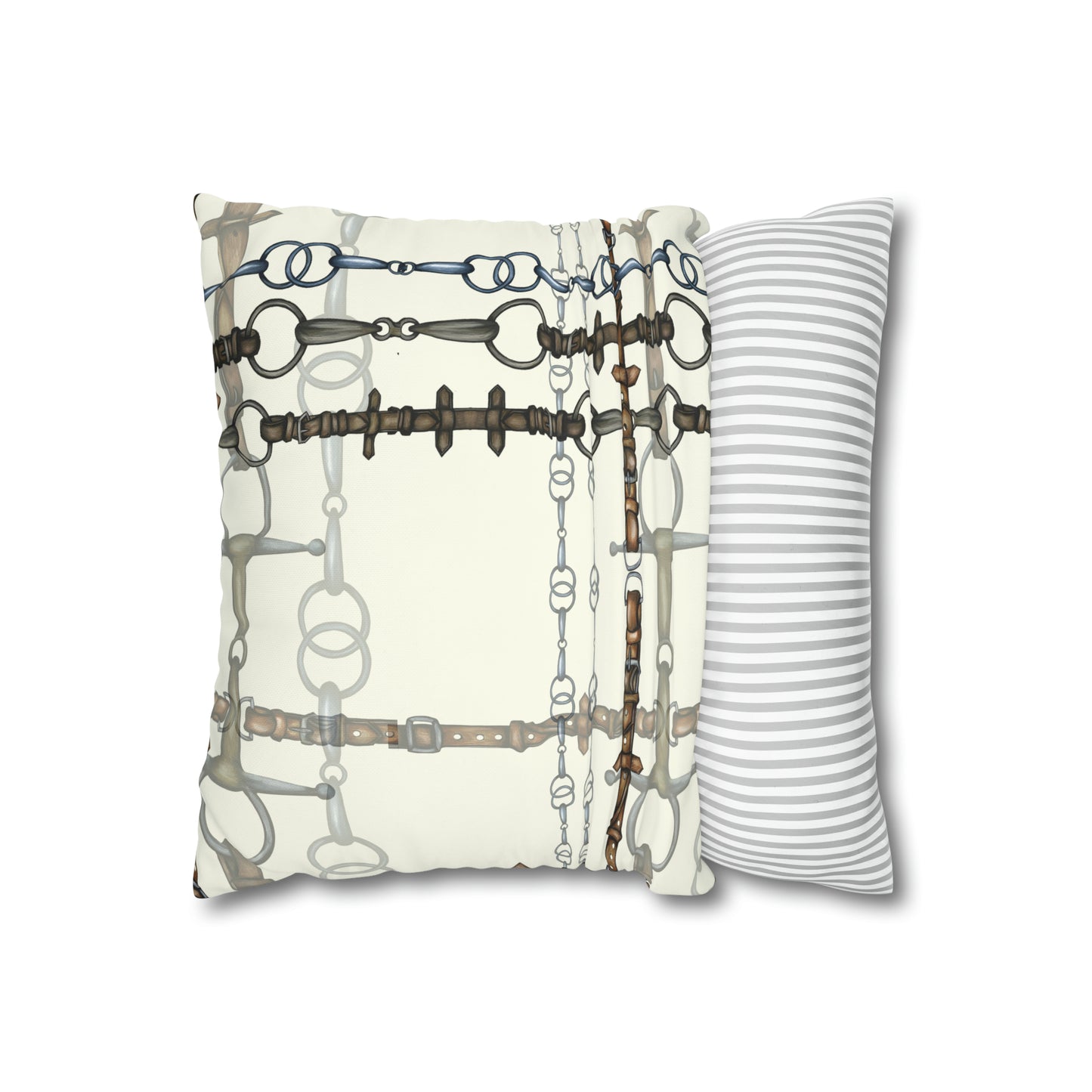 Ivory Double sided equestrian bit pattern Polyester PILLOW CASE Pillow Cover Provide your own insert