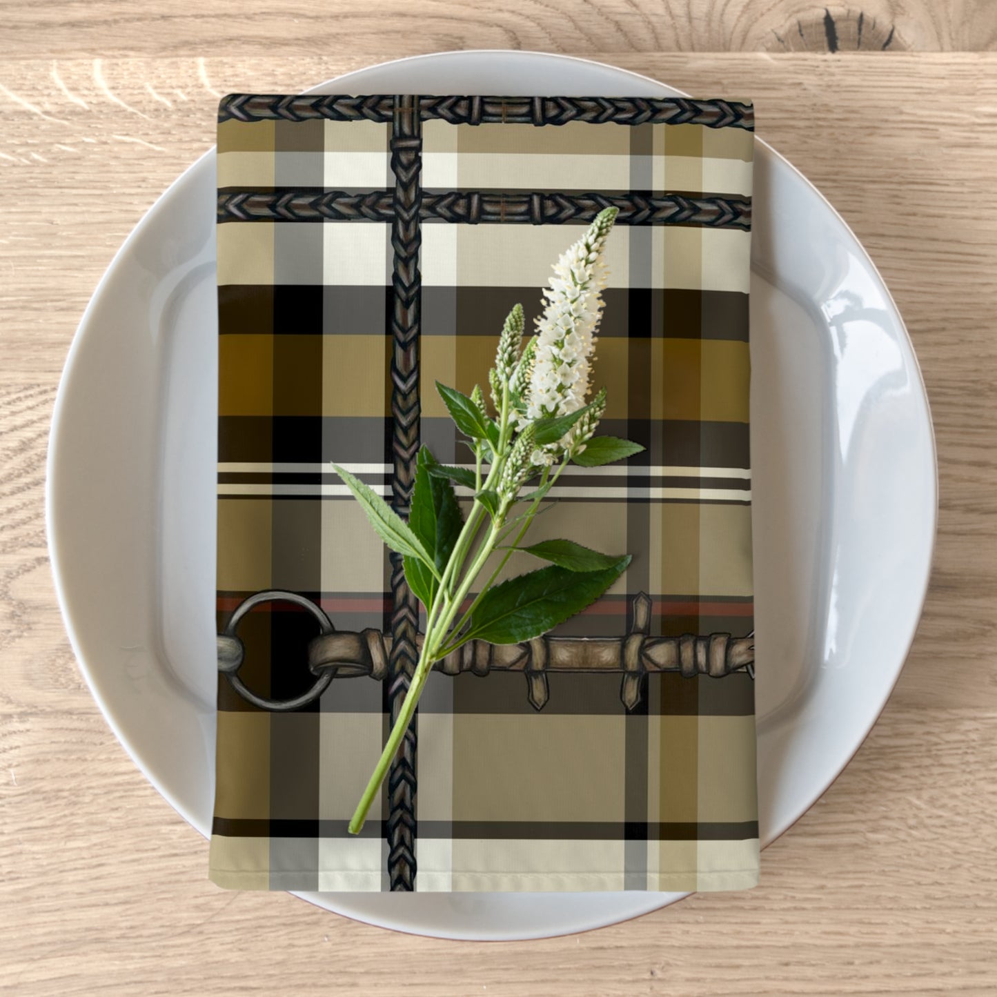 Brown Tan Equestrian Plaid with Bits My Artwork Napkins (Set of 4)