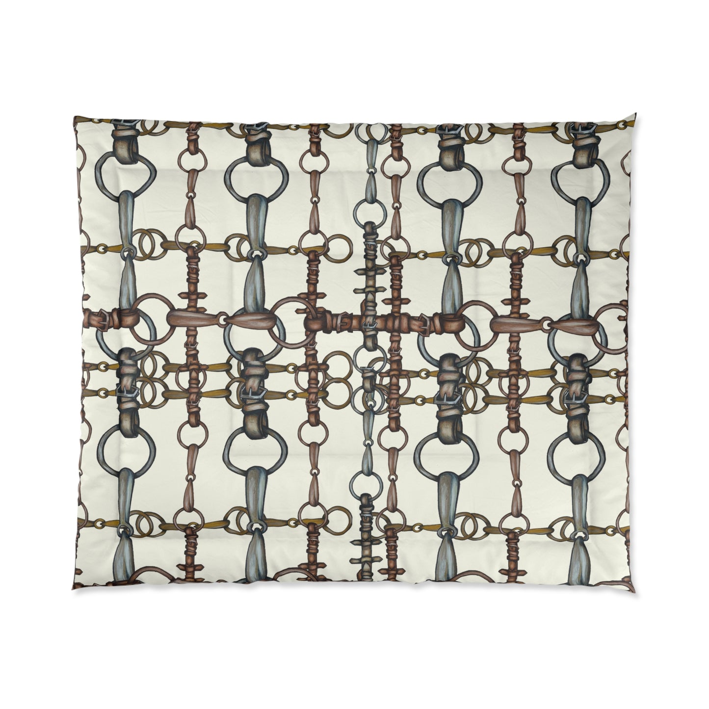 Snaffle Bit Motif Art Comforter. Equestrian Bit and Reins art Comforter
