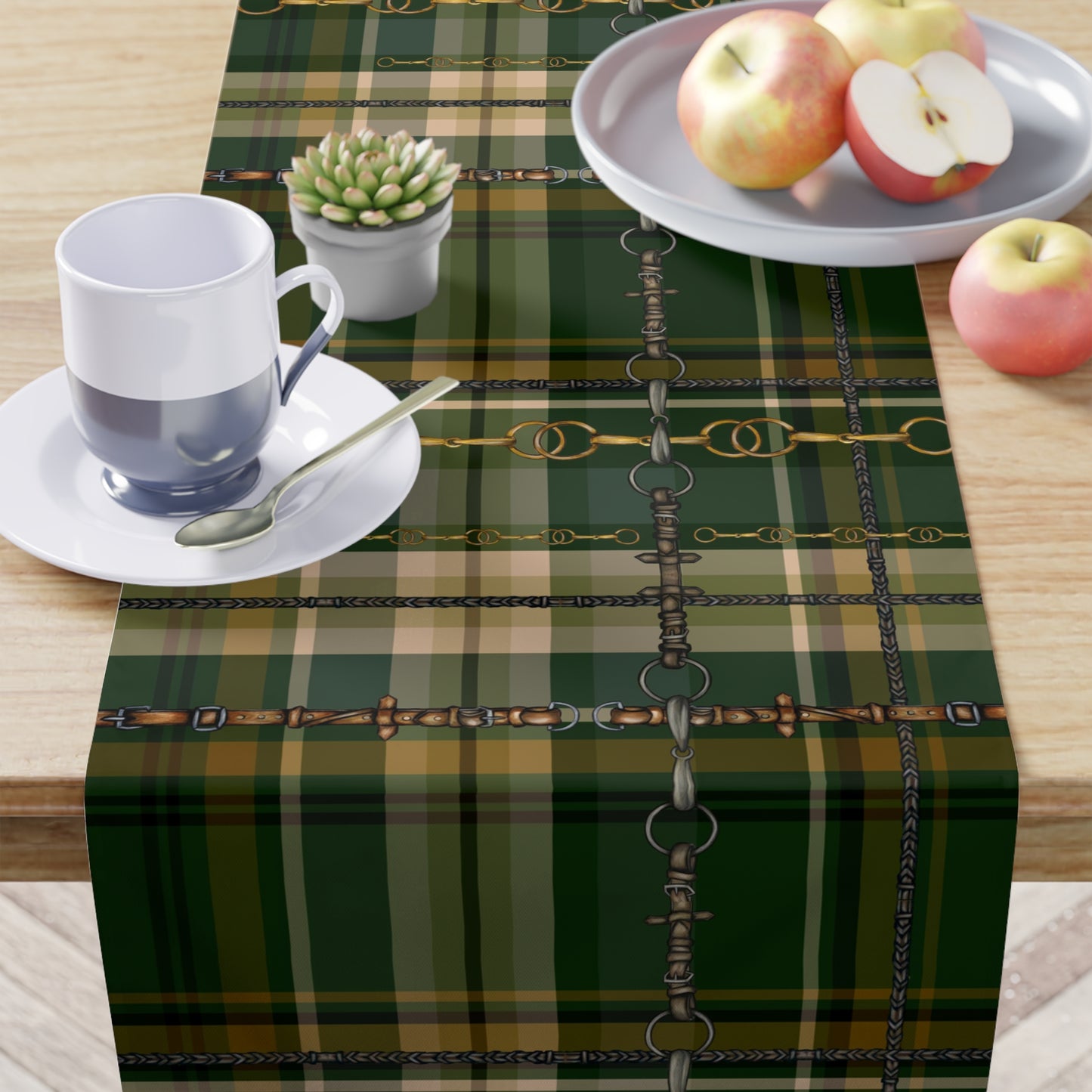 Hunter Green Plaid Bit overlay Motif Table Runner copyright Pending
