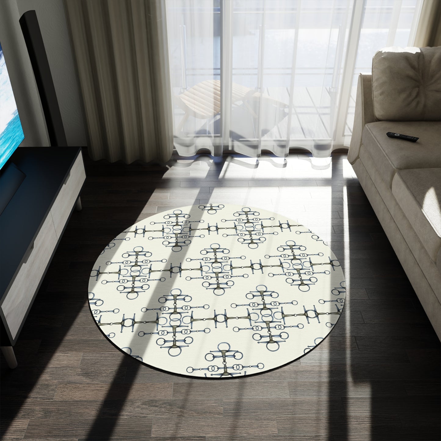 Original Equestrian Art Round Rug. My original Artwork printed on a rug. Home Decor. Show Stall Mat.