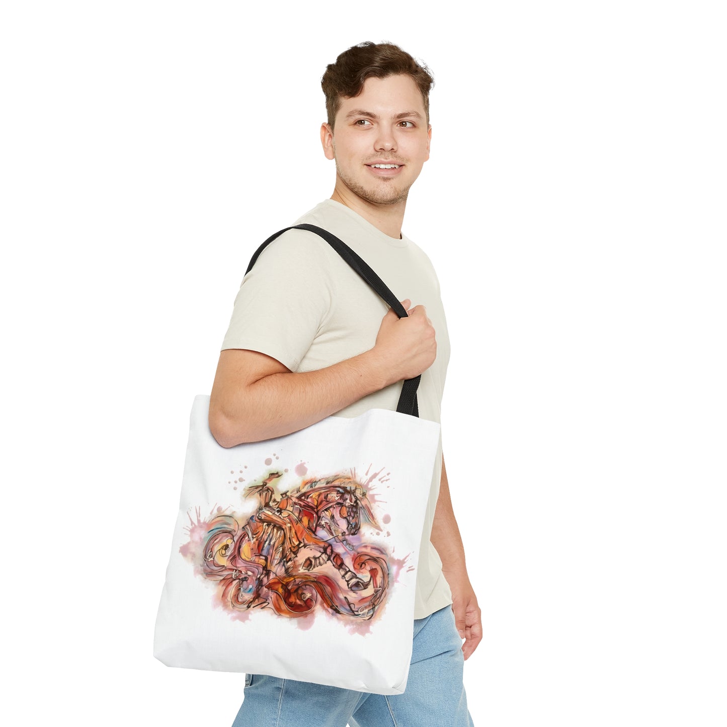 Orange/Red Watercolor Horse Artistic Tote Bag (AOP)