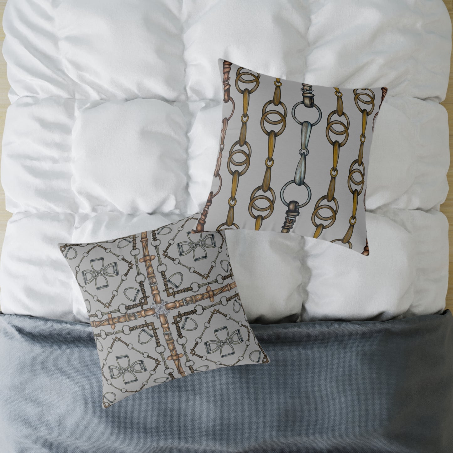 Snaffle Bit Equestrian Home Decor. Hunter Jumper Dressage Bit and Reins Pillow. My original Artwork printed on a pillow. 101 Bits co