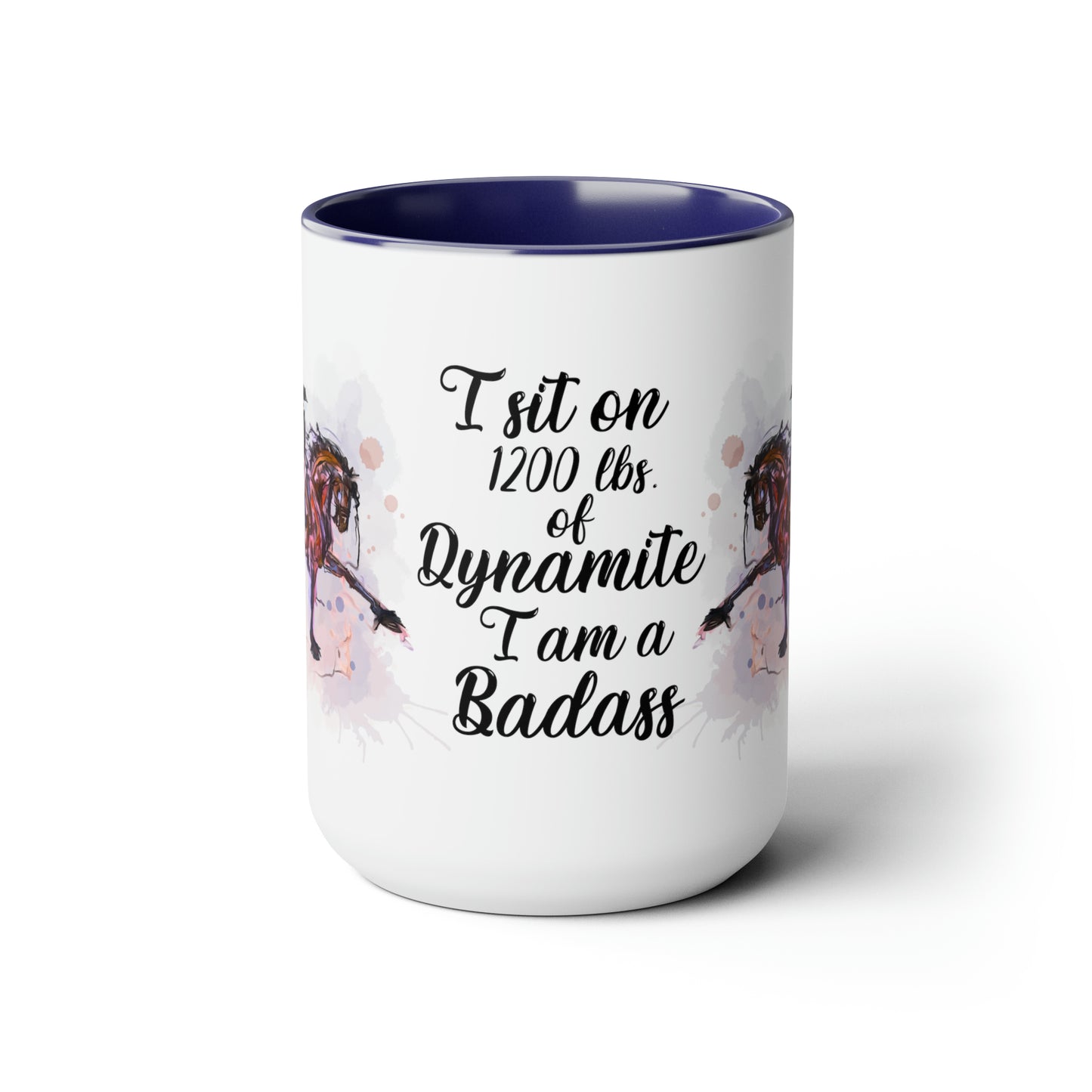 I am a Badass Watercolor Mug . Horse Lover Gift -Two-Tone Coffee Mugs, 15oz