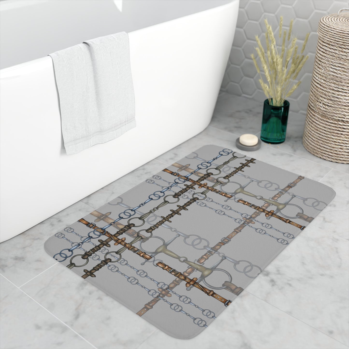 Gray Snaffle Bit Memory Foam Bath Mat