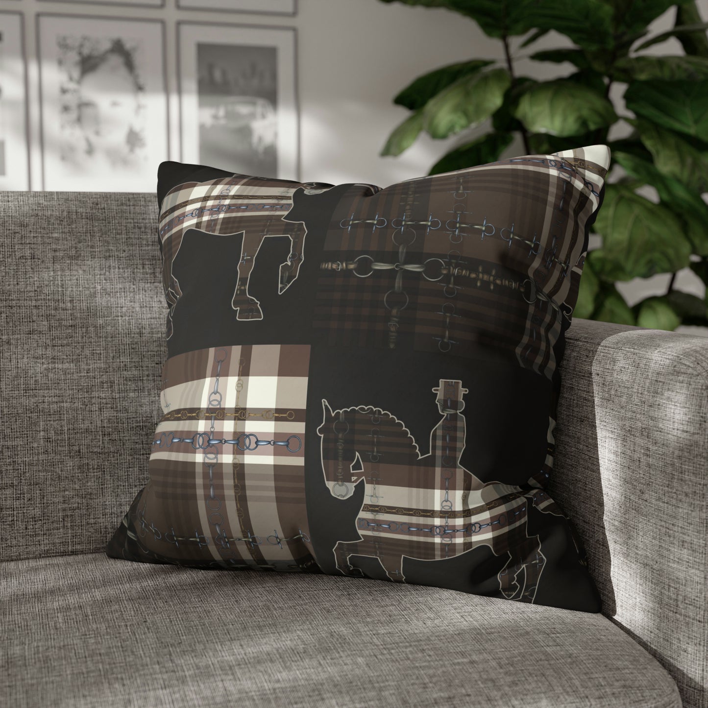Piaffe Plaid Dressage Double sided equestrian bit pattern Polyester PILLOW CASE Pillow Cover 24x24