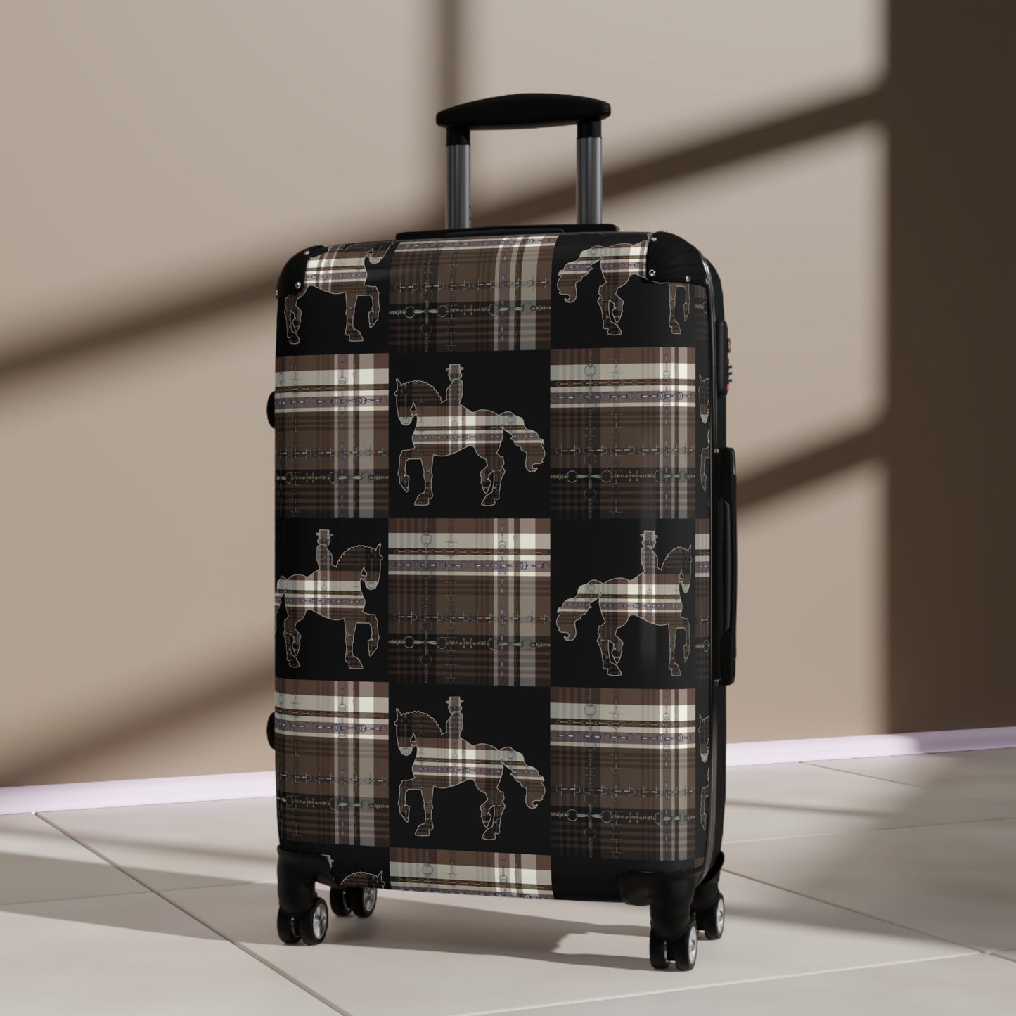 Equestrian Snaffle Bit Plaid and Reins Cabin Suitcase
