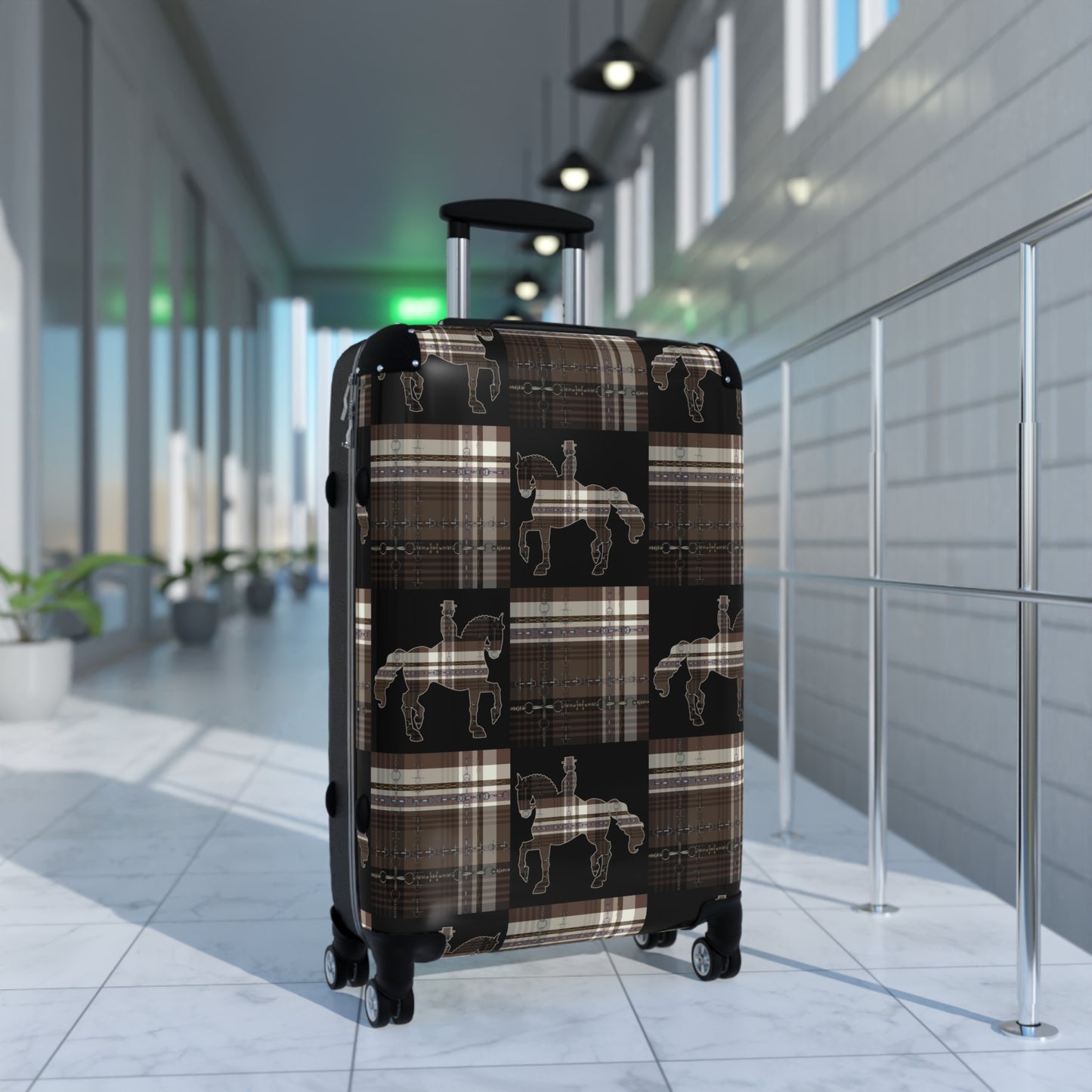 Equestrian Snaffle Bit Plaid and Reins Cabin Suitcase