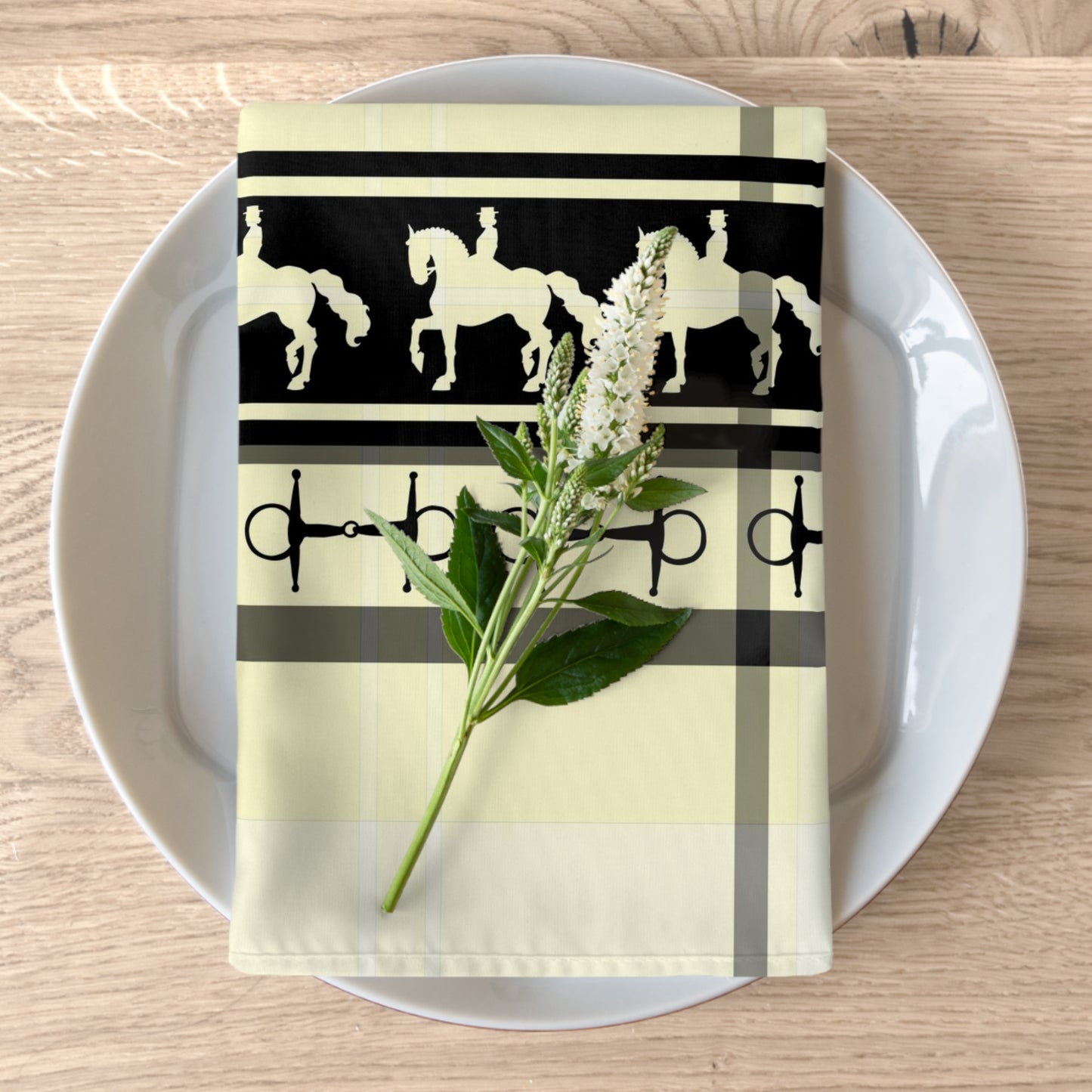 Equestrian Ivory black Dressage Plaid with Bits My Artwork Napkins (Set of 4)