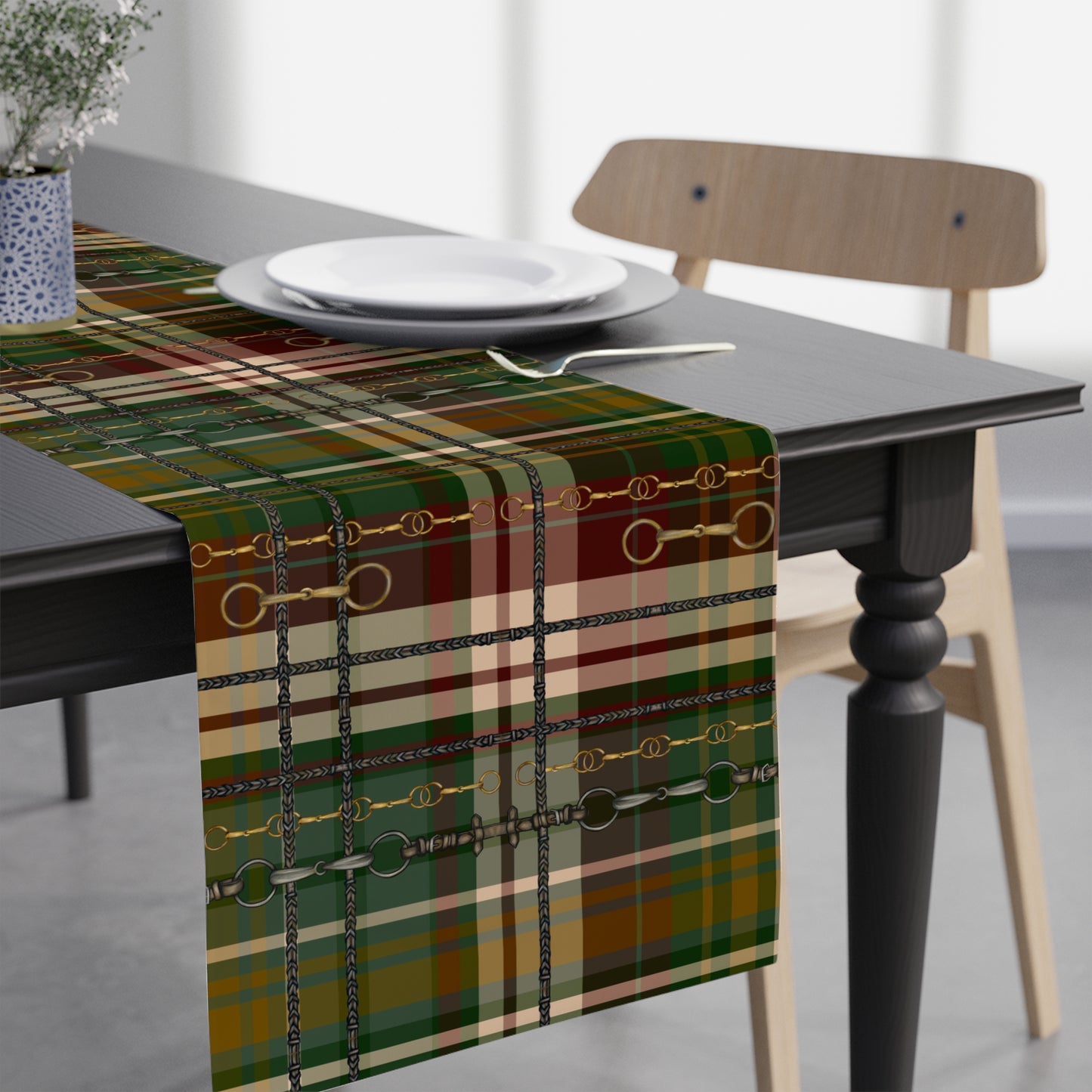 Red and Green Christmas Red Equestrian Plaid Table Runner