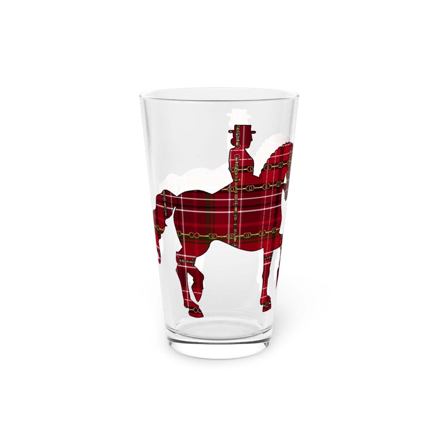 Dressage Christmas Piaffe Plaid Pint Glass, 16oz