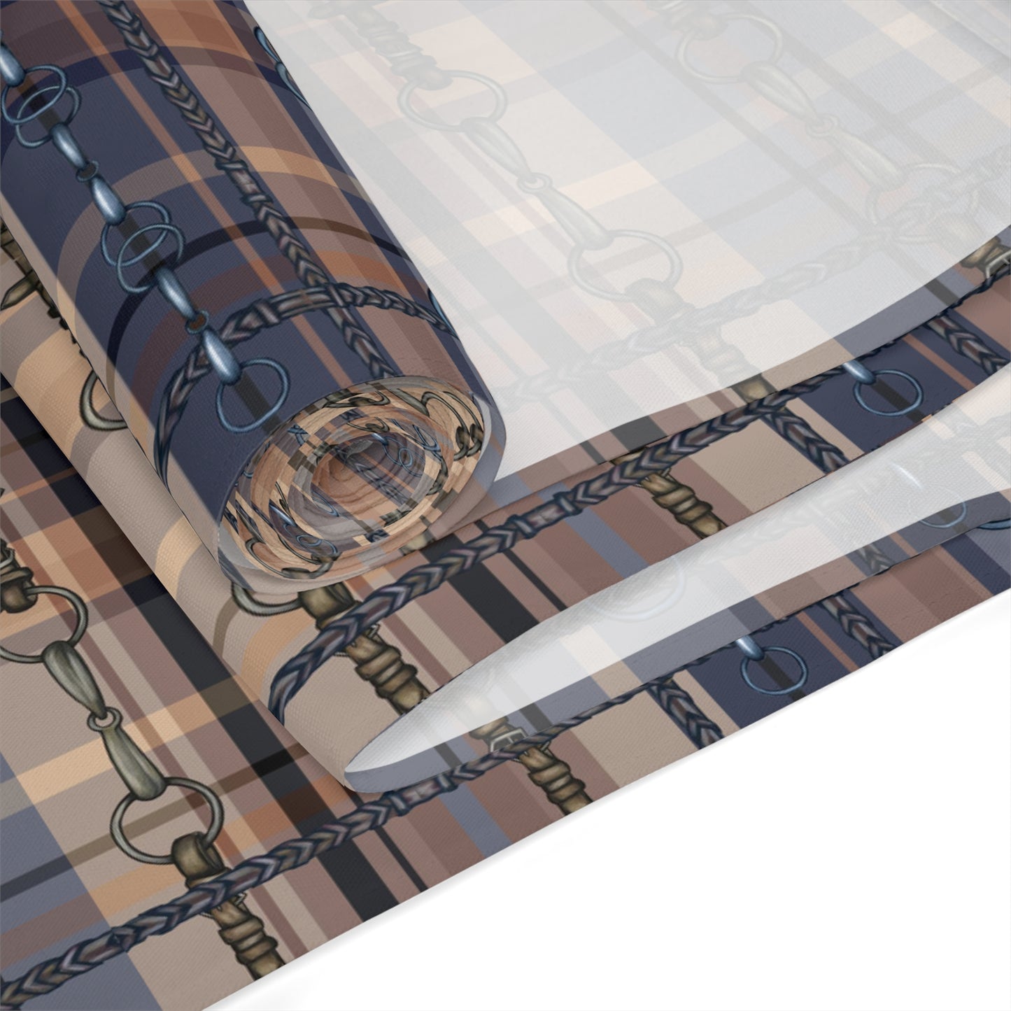 Blue and plaid with Bit overlay Motif Table Runner Trademark Pending