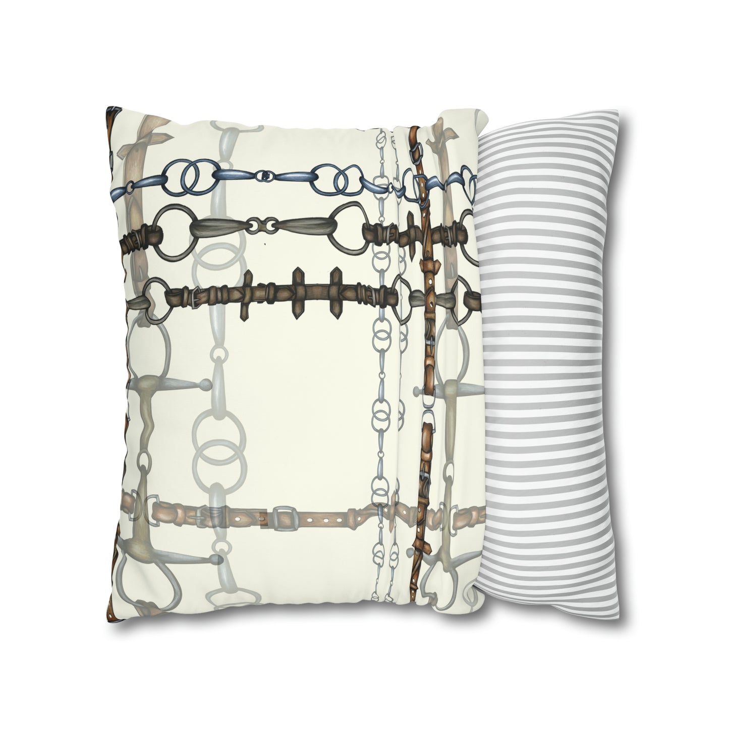 Ivory Double sided equestrian bit pattern Polyester PILLOW CASE Pillow Cover Provide your own insert