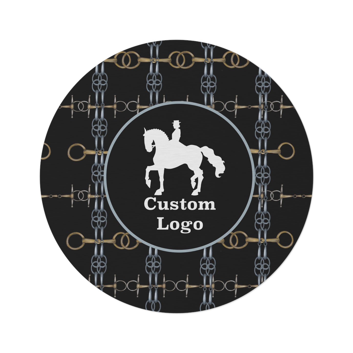 Customizable Black Minimalistic Equestrian Bit Round Rug