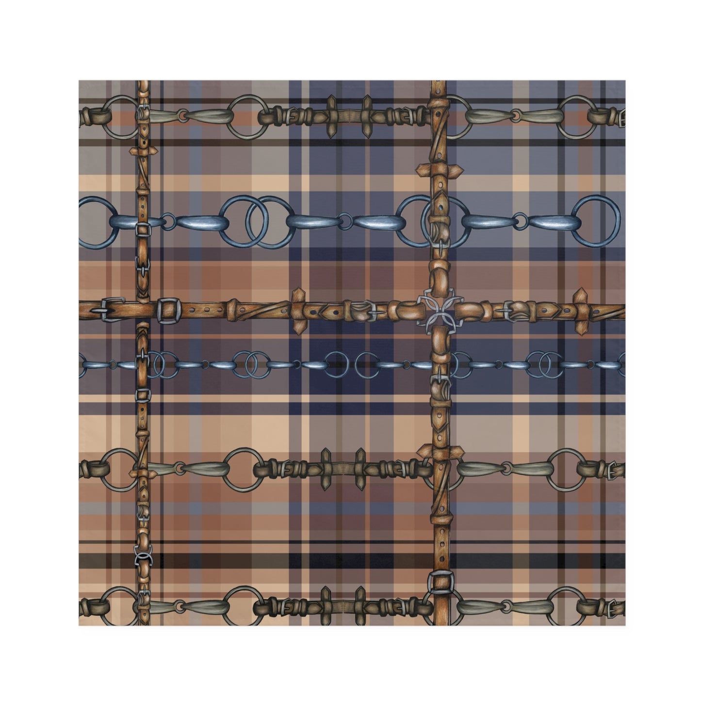 Tan and Blue Plaid with silver Bits and Reins Artwork overlay Napkins (Set of 4)